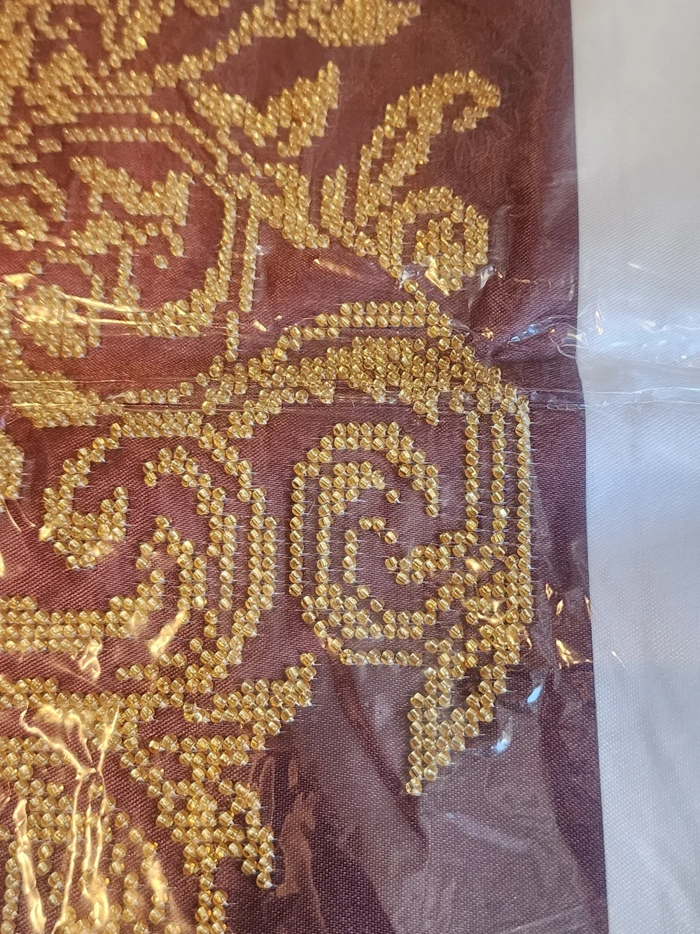 Gold Beaded Tree Wall Art on Deep Burgundy Canvas